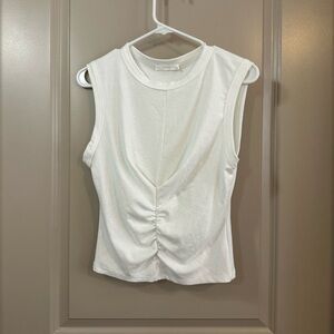 White Sleeveless Top with Ruched Front